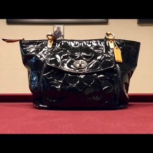 Coach LRG signature patent leather tote bag